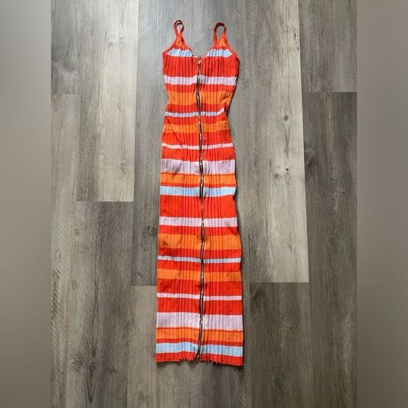 Fashion Nova Midi Dress Ribbed Stripe Dual Zipper Going Out - Picture 4 of 10